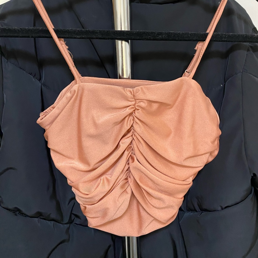 Cropped ruched champagne top